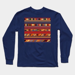 Oaxaca Folk Art - Red Yellow Navy Blue Long Sleeve T-Shirt